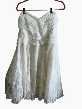 Galina cream lace tea length wedding dress plus size 22w strapless bridal bride